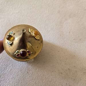 Brass Handicraft Vermillion Box  Sindoor Small Pot Copper And Pearl Inlay Stone